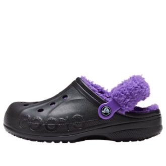 Crocs Baya Lined Fuzz Strap Clogs “Black Purple” 20663309V