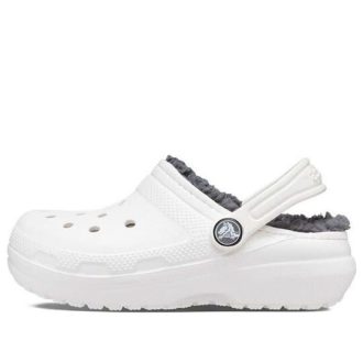 Crocs (GS) Classic Lined Clogs “White Grey” 207009-10M