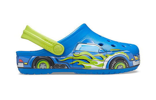 Crocs (PS) Funny Pattern Flat Heel Sports Blue Sandals 207074-4JL Crocs (PS) Funny Pattern Flat Heel Sports Blue Sandals 207074-4JL