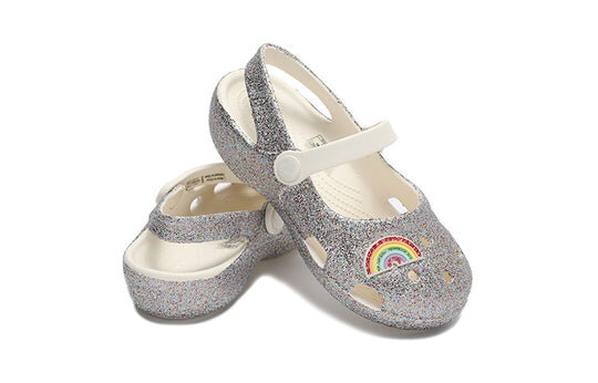 Crocs (PS) Outdoor Flat Heel Shiny Sports Silver Sandals 206370-93R Crocs (PS) Outdoor Flat Heel Shiny Sports Silver Sandals 206370-93R