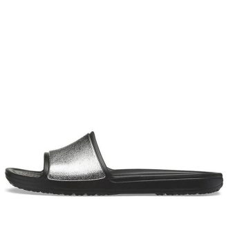 Crocs (WMNS) Sloane Shine Low Slide Flat Casual Black Silver Slippers “Black Silver” 206921-001