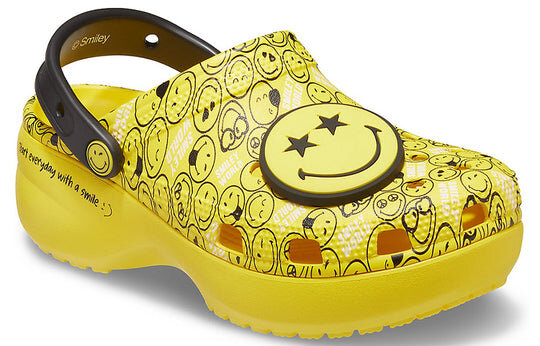 Crocs (WMNS) X Smiley Classic Clog Thick Sole Smiling Face clouds Sandals Yellow Black 207233-90H Crocs (WMNS) X Smiley Classic Clog Thick Sole Smiling Face clouds Sandals Yellow Black 207233-90H